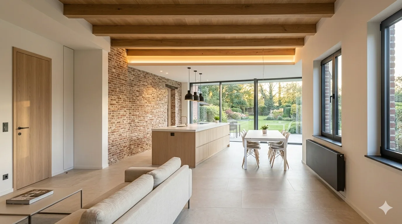Salon rénové avec extension moderne à Wavre